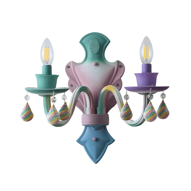 Macaroon Candle Wandlamp Metallic 2 Lampen Nachtkastje Wandlamp Roze met Kristallen Druppeltje Clearhalo