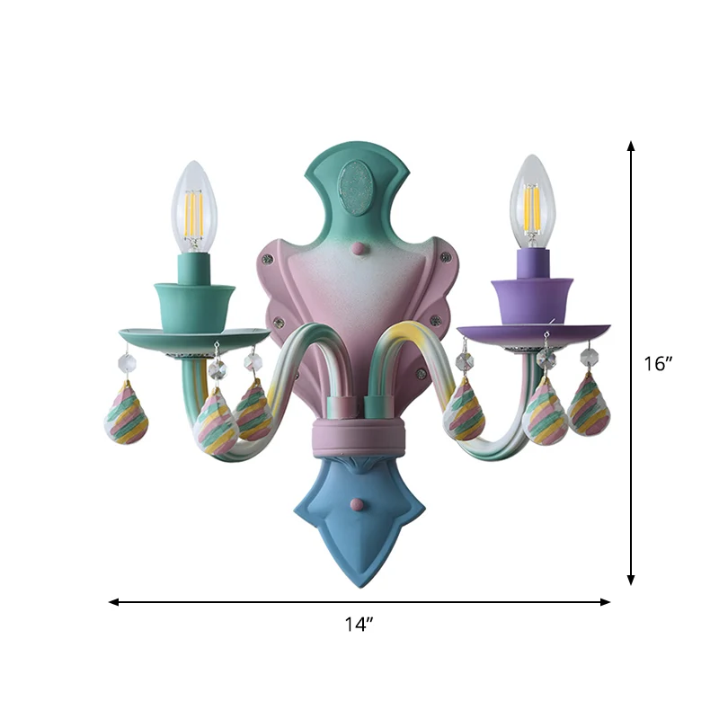 Macaroon Candle Wandlamp Metallic 2 Lampen Nachtkastje Wandlamp Roze met Kristallen Druppeltje Clearhalo