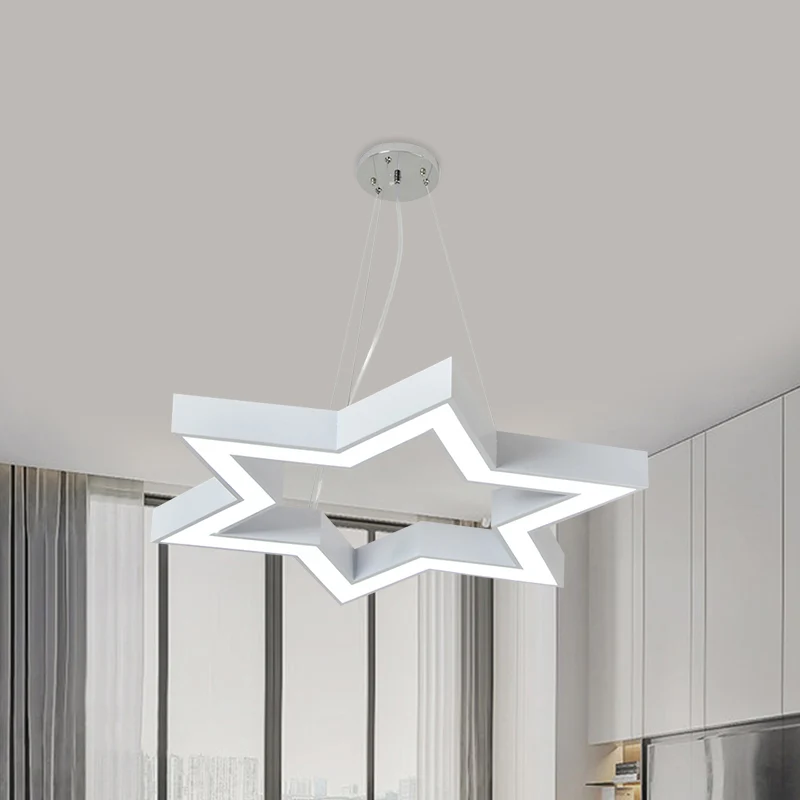 Macaroon zespuntige ster hanglamp acryl kinderkamer LED kroonluchter verlichting wit Clearhalo