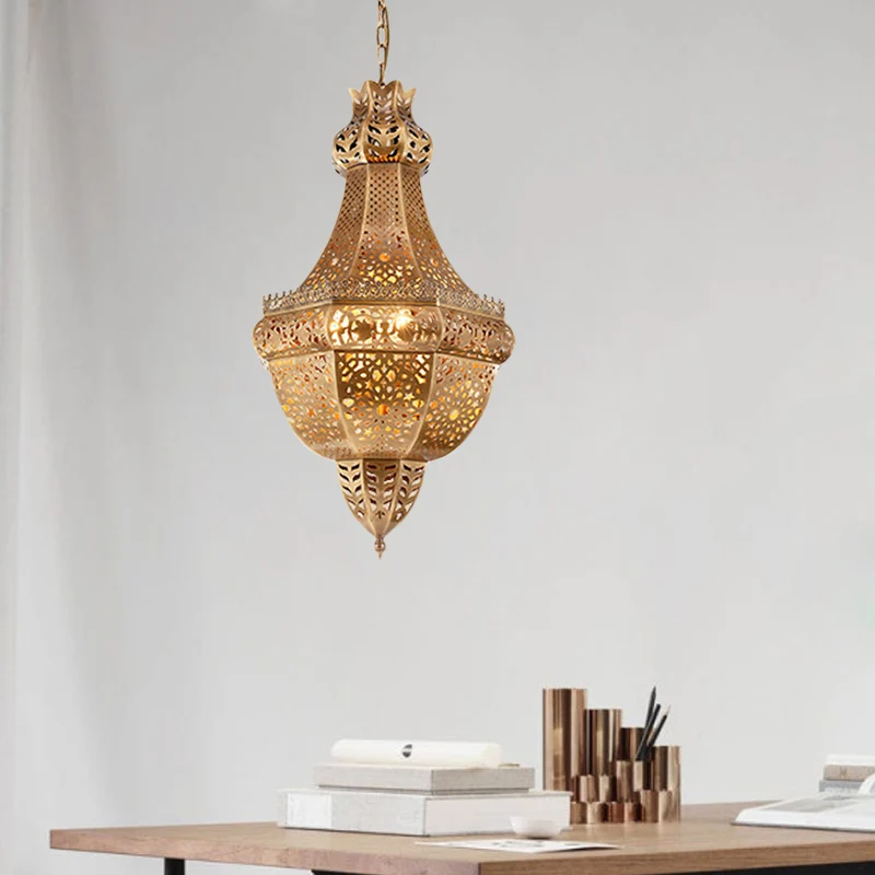 Mand metalen kroonluchter licht Arabisch 4-kops restaurant hangende verlichtingsarmatuur messing Clearhalo