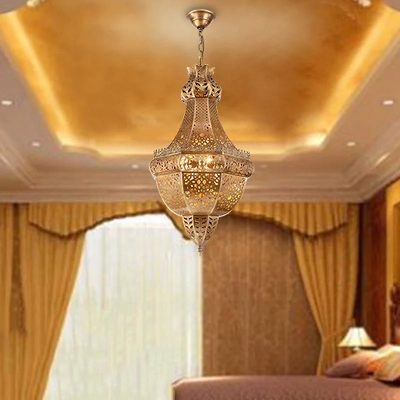Mand metalen kroonluchter licht Arabisch 4-kops restaurant hangende verlichtingsarmatuur messing Clearhalo