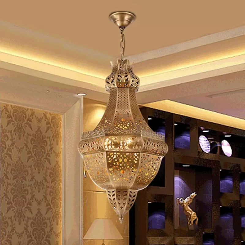 Mand metalen kroonluchter licht Arabisch 4-kops restaurant hangende verlichtingsarmatuur messing Clearhalo