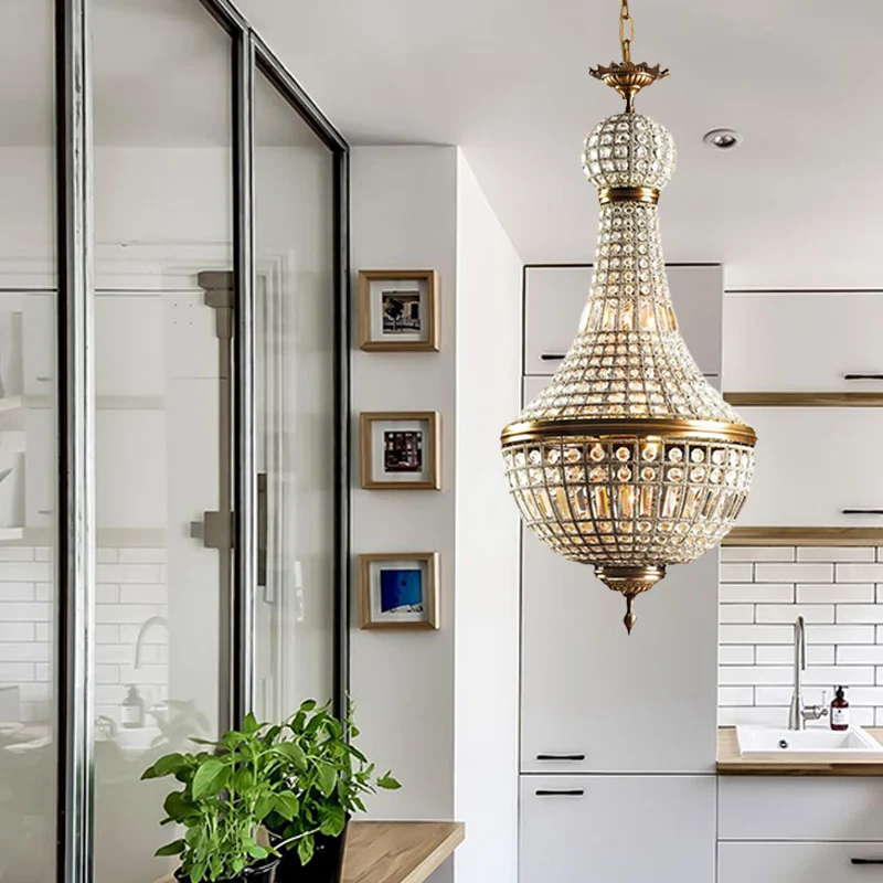 Mand Slaapkamer Kroonluchter Lamp Minimalisme Kristal 6 Lichten Messing Hangende Hanglamp Clearhalo