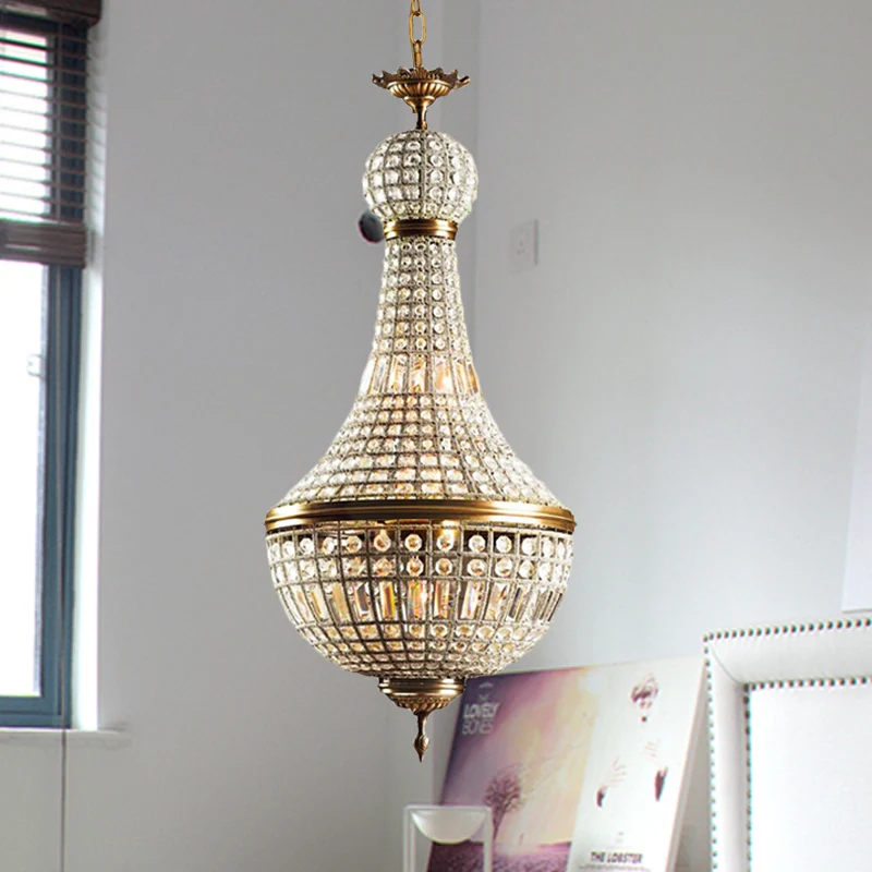 Mand Slaapkamer Kroonluchter Lamp Minimalisme Kristal 6 Lichten Messing Hangende Hanglamp Clearhalo