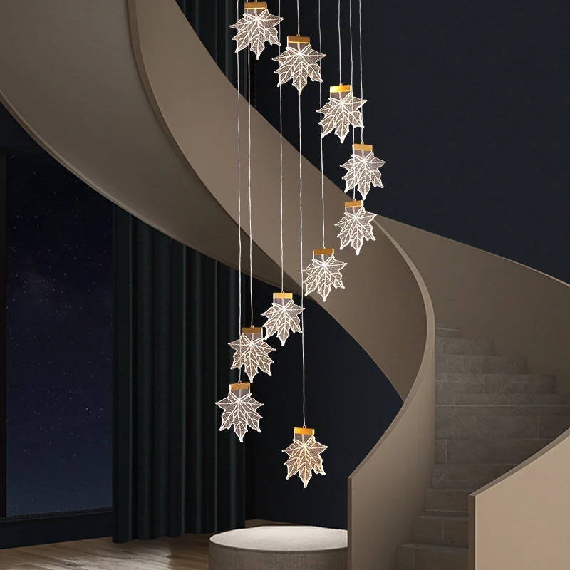 Maple Leaves Cluster Hanger Eenvoud Acryl Gouden LED-hanglamp voor trappen Clearhalo