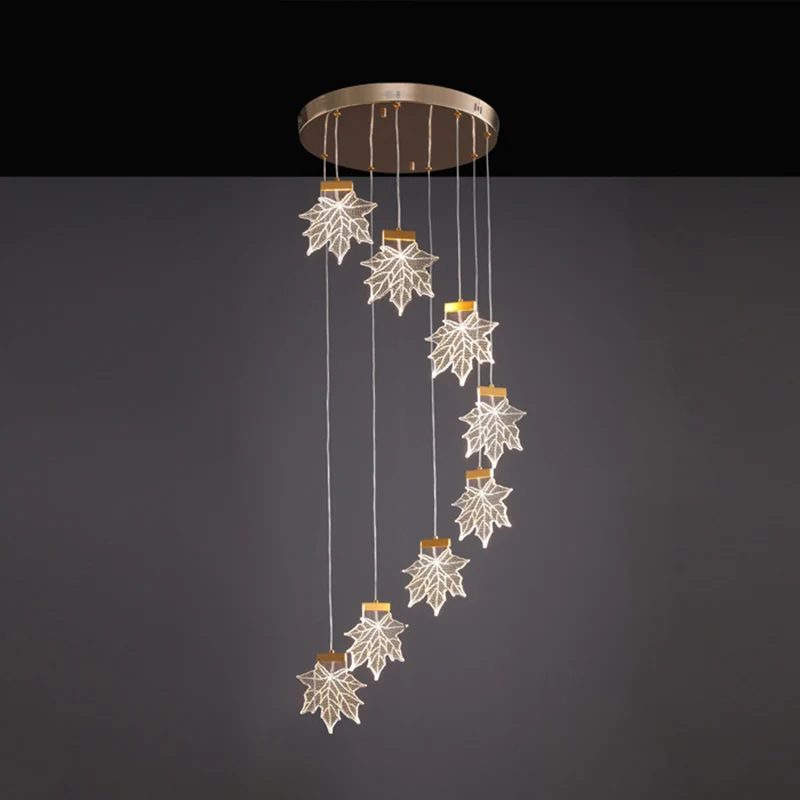 Maple Leaves Cluster Hanger Eenvoud Acryl Gouden LED-hanglamp voor trappen Clearhalo