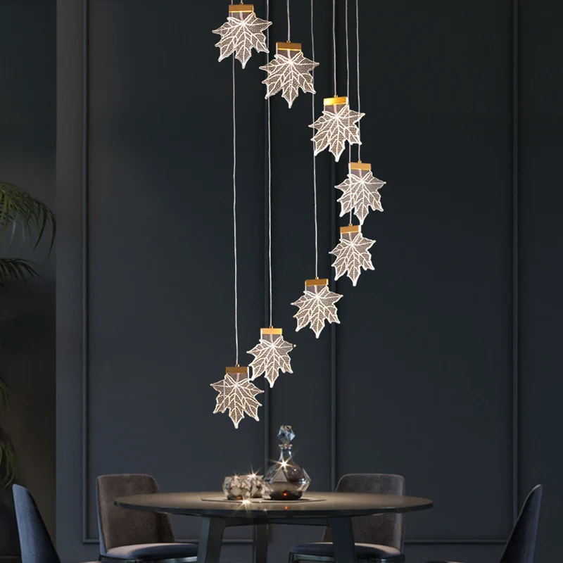 Maple Leaves Cluster Hanger Eenvoud Acryl Gouden LED-hanglamp voor trappen Clearhalo