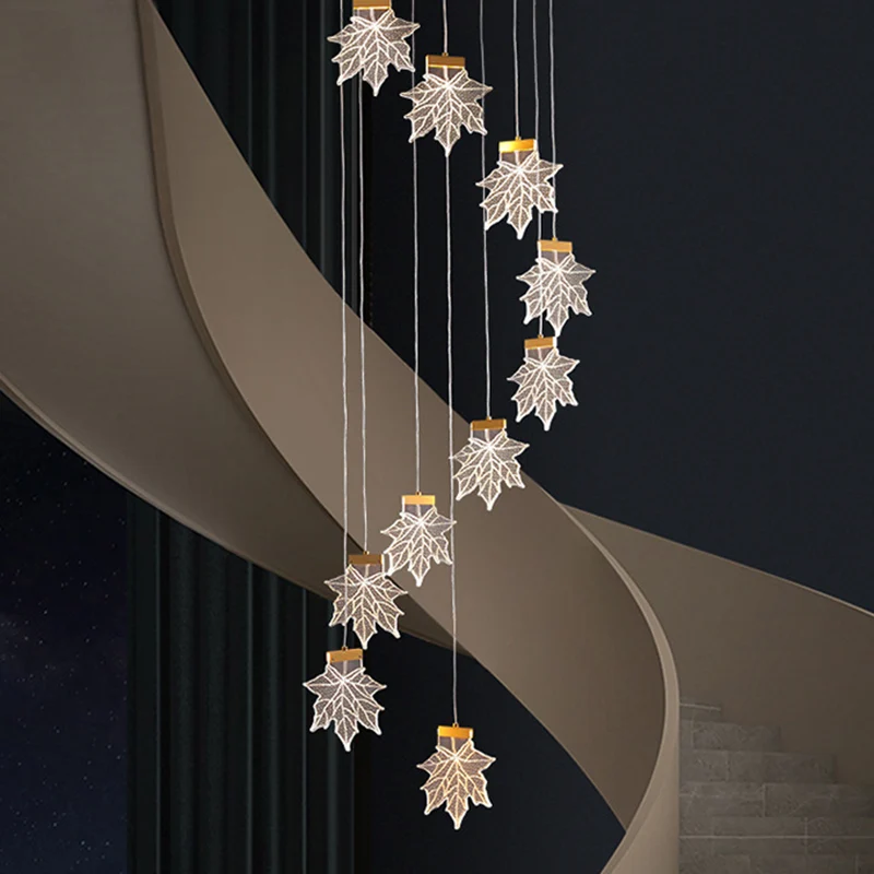 Maple Leaves Cluster Hanger Eenvoud Acryl Gouden LED-hanglamp voor trappen Clearhalo