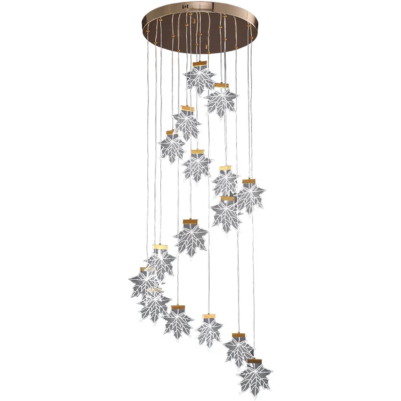 Maple Leaves Cluster Hanger Eenvoud Acryl Gouden LED-hanglamp voor trappen Clearhalo
