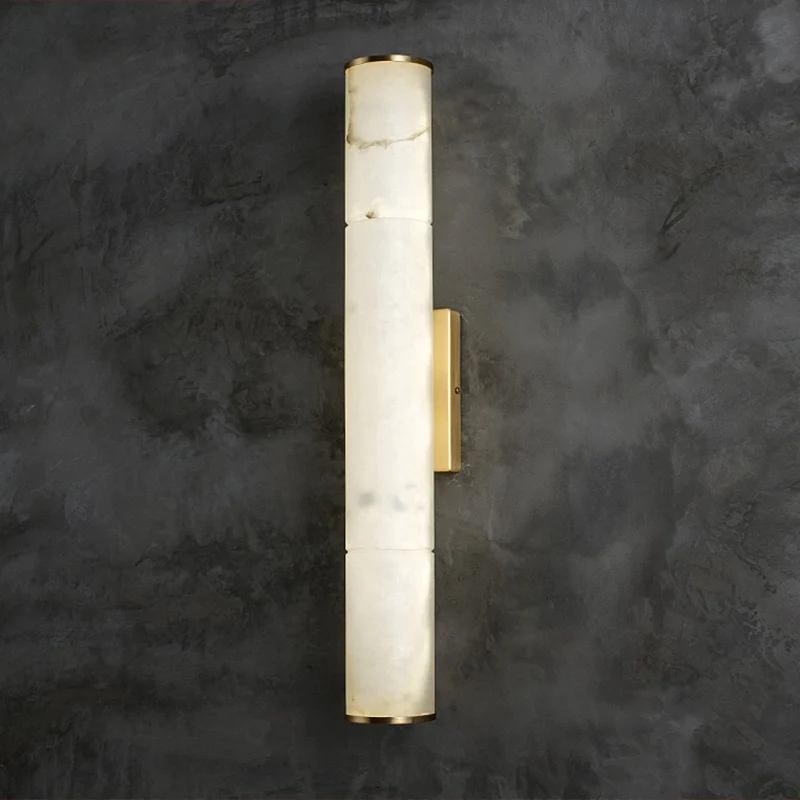 Marmeren buis LED schanslamp Eenvoud Wit en messing wandlamp voor woonkamer Clearhalo