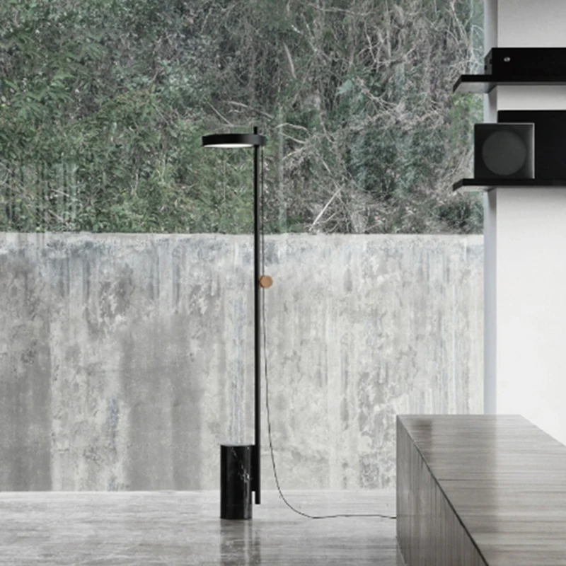 Marmeren cilindrische basis LED-standaardlamp Moderne leesvloerverlichting zwart Clearhalo