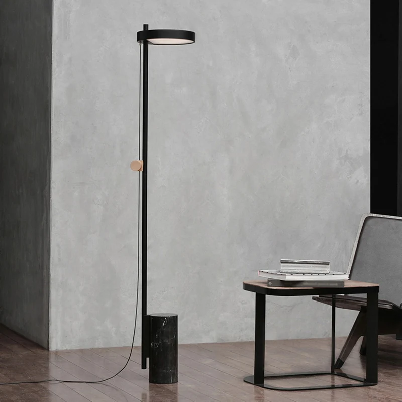 Marmeren cilindrische basis LED-standaardlamp Moderne leesvloerverlichting zwart Clearhalo
