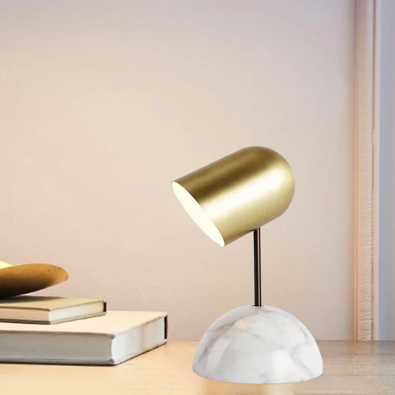 Marmeren koepeltafellamp postmodern nachtkastje met 1 kop en schuine langwerpige lampenkap goud Clearhalo