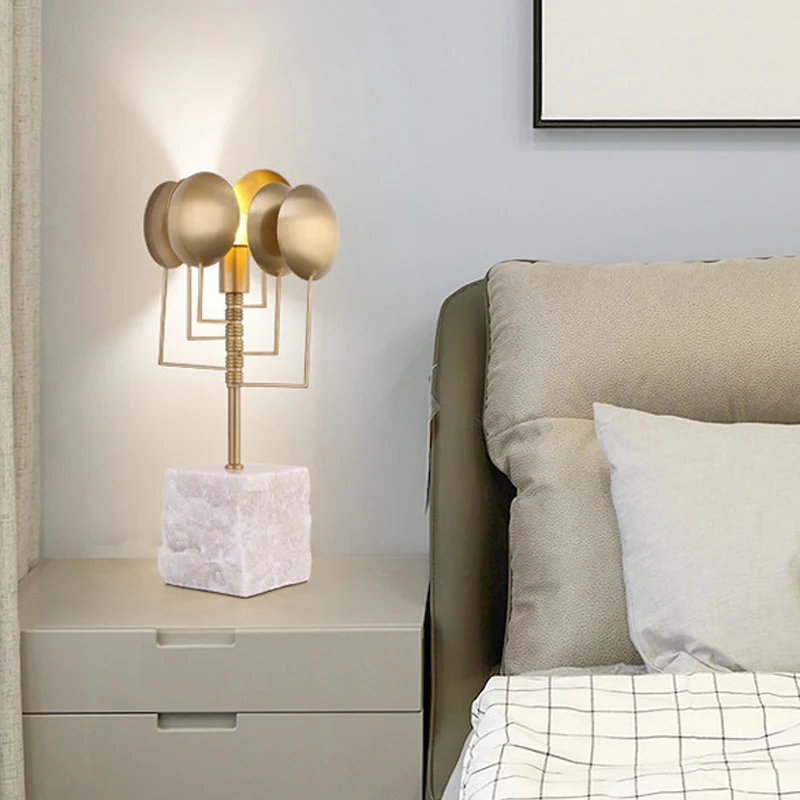Marmeren vierkante tafellamp postmodern 1 licht wit metaal nachtverlichting voor woonkamer Clearhalo