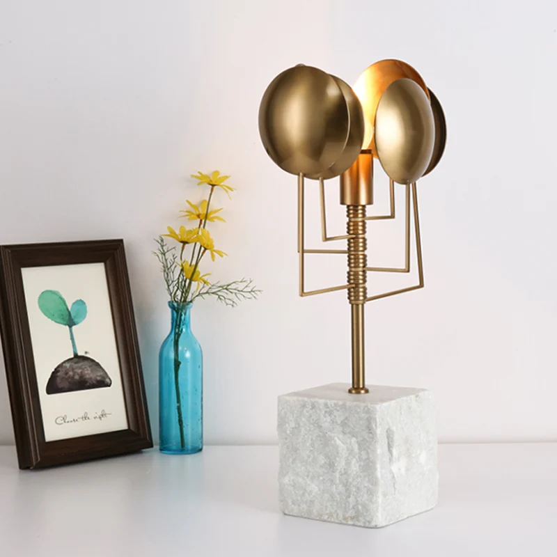 Marmeren vierkante tafellamp postmodern 1 licht wit metaal nachtverlichting voor woonkamer Clearhalo