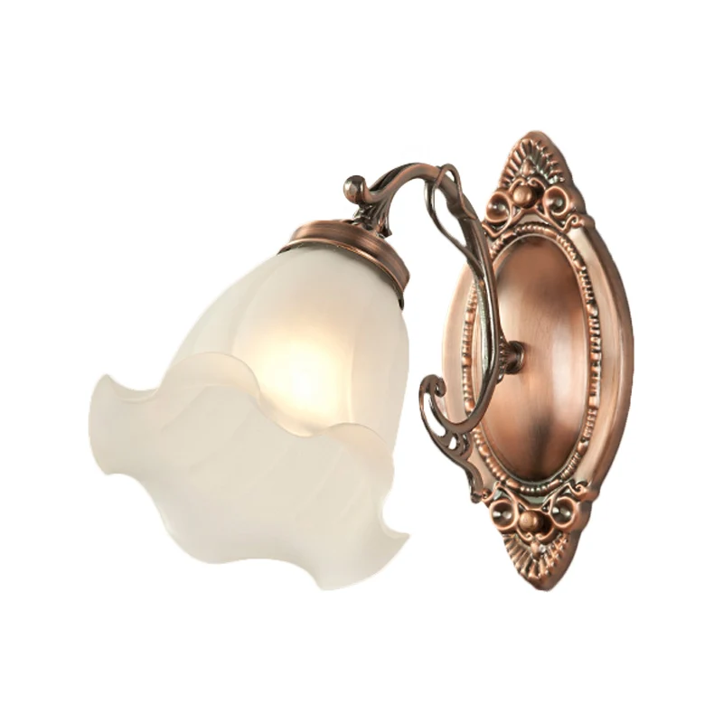 Mat wit glas met ruches, traditionele wandmontagelamp met 1/2 kop brons/koper Clearhalo