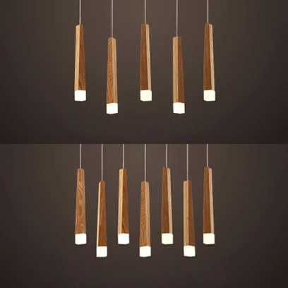 Matchstick Eetkamer LED-hanglamp Hout 1/5/7-lichts plafondlamp met diffuser warm/wit licht Clearhalo