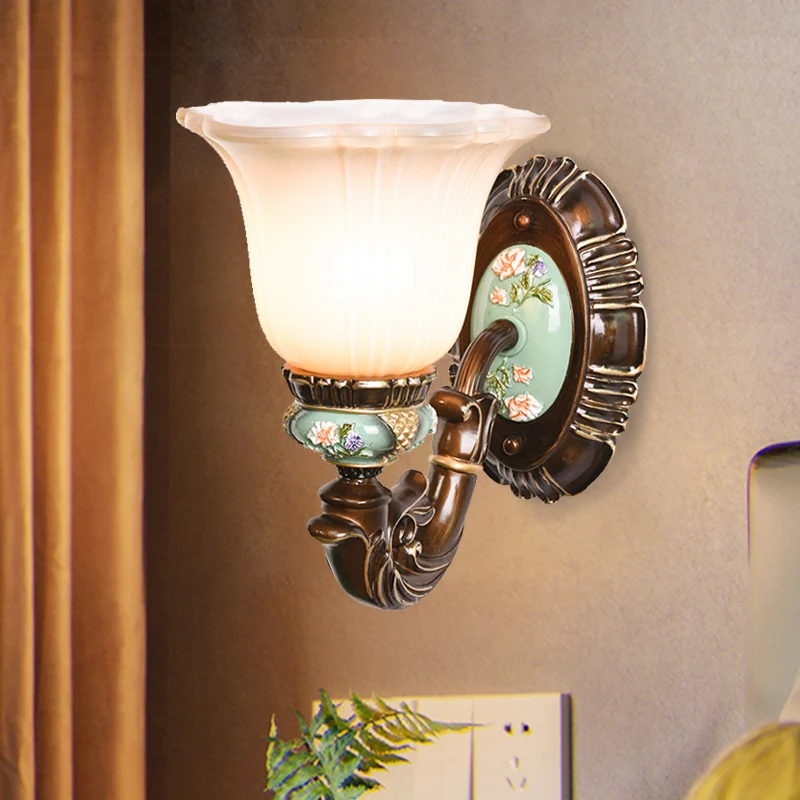 Matglas bruine wandlamp Ridged Bell 1/2-lamp landelijke wandkandelaar verlichting voor logeerkamer Clearhalo