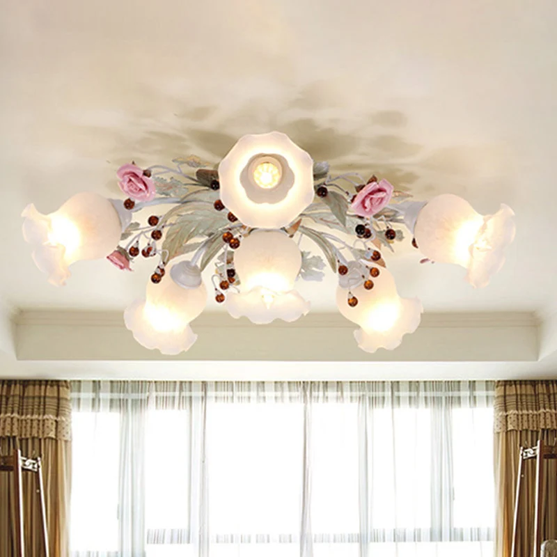 Matglas groen inbouwlicht verspreid 4/6/9-kops Koreaanse bloem semi-gemonteerde verlichting voor slaapkamer Clearhalo
