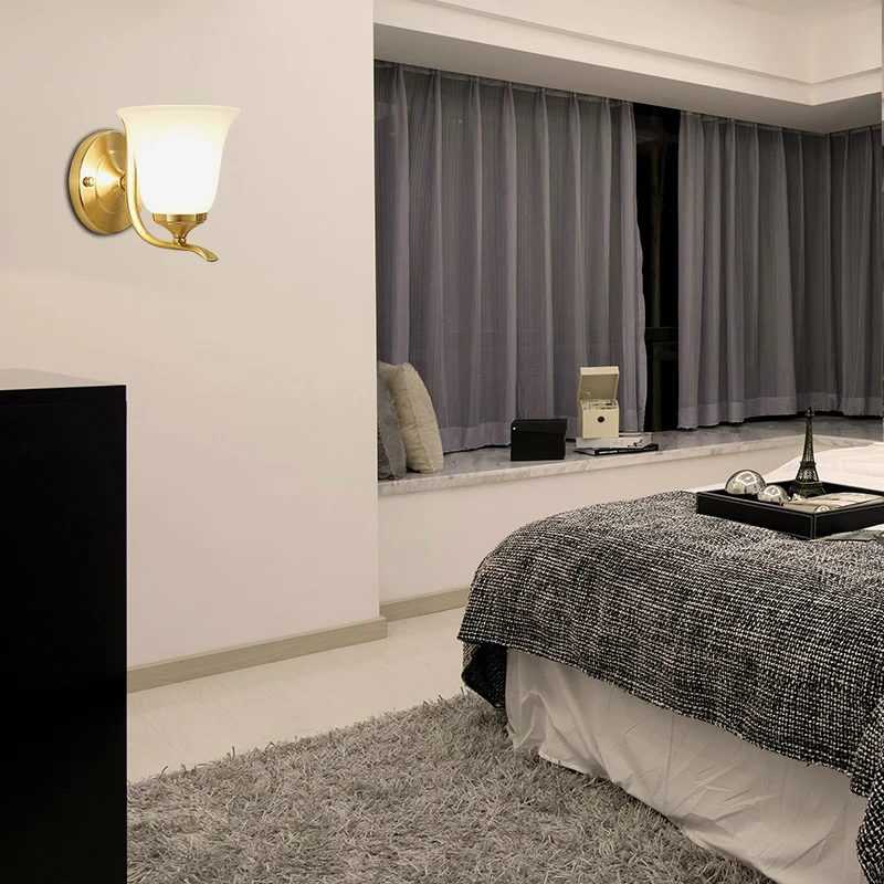 Matglazen bel wandmontage verlichting vintage stijl 1 licht woonkamer wandkandelaar goud Clearhalo