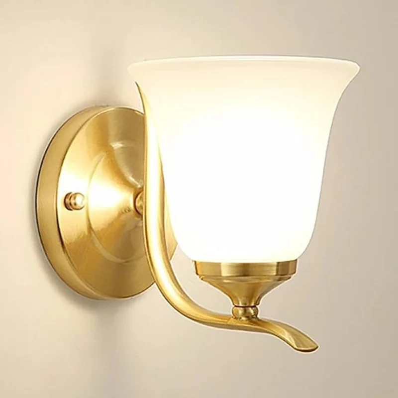 Matglazen bel wandmontage verlichting vintage stijl 1 licht woonkamer wandkandelaar goud Clearhalo