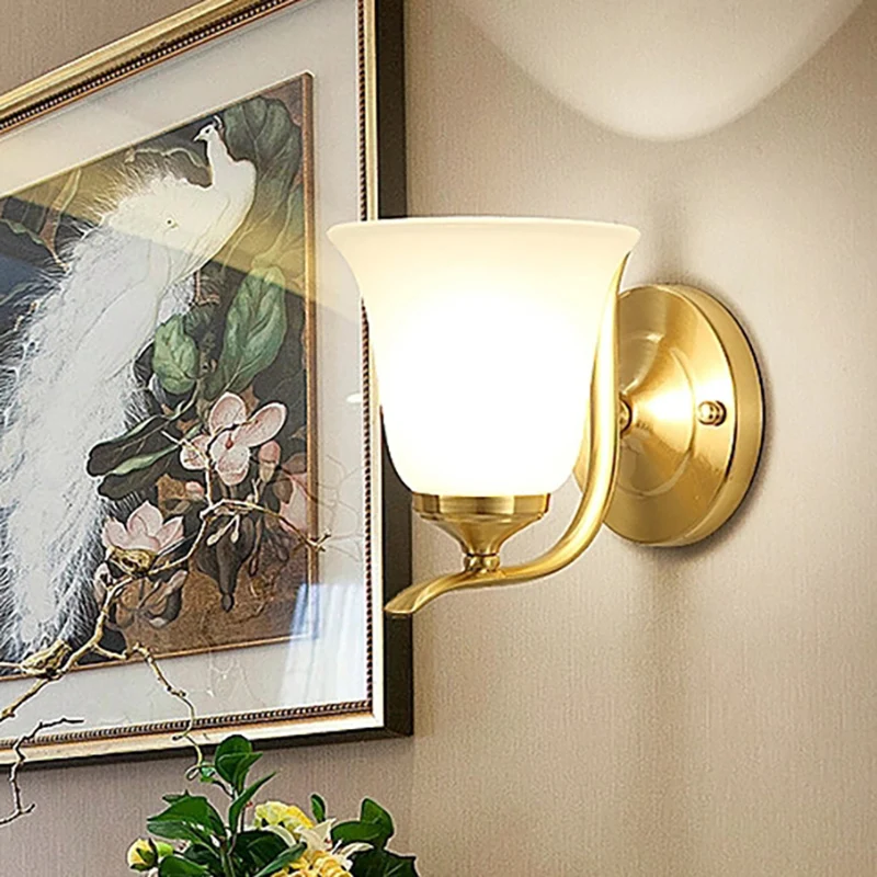Matglazen bel wandmontage verlichting vintage stijl 1 licht woonkamer wandkandelaar goud Clearhalo