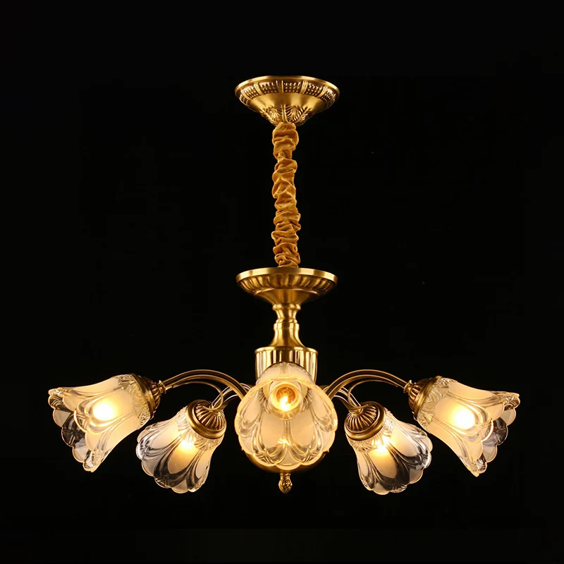 Matglazen bloemkroonluchter Koloniale stijl woonkamer hanglamp goud Clearhalo