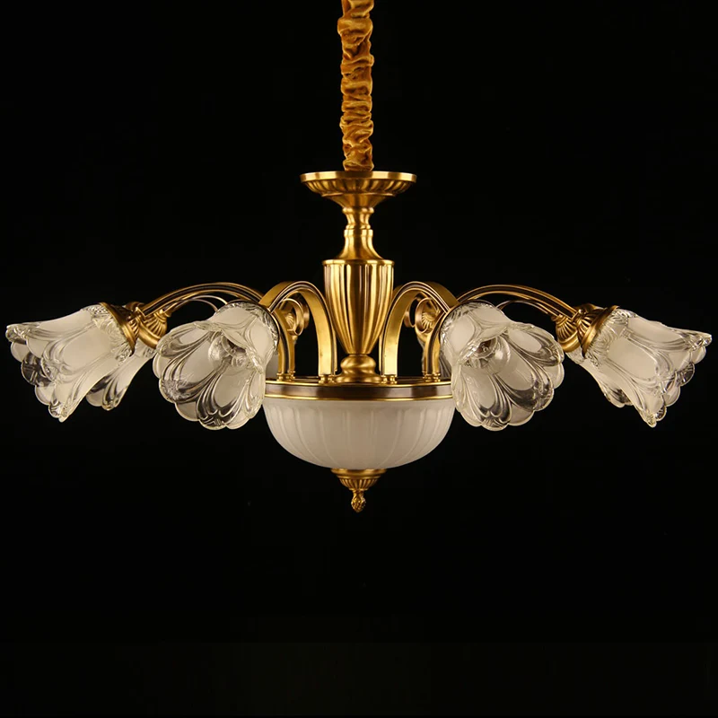 Matglazen bloemkroonluchter Koloniale stijl woonkamer hanglamp goud Clearhalo