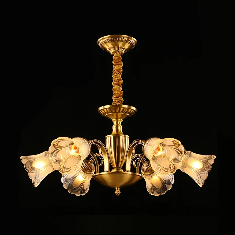 Matglazen bloemkroonluchter Koloniale stijl woonkamer hanglamp goud Clearhalo