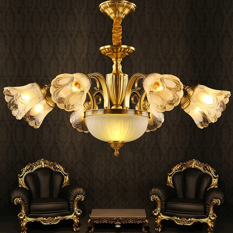 Matglazen bloemkroonluchter Koloniale stijl woonkamer hanglamp goud Clearhalo