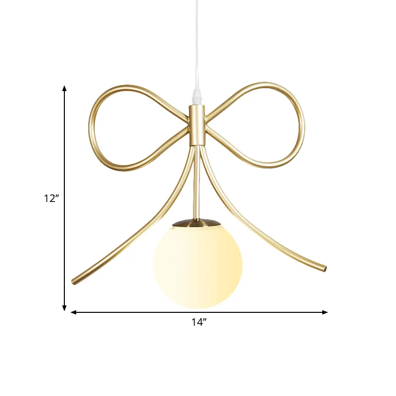 Matglazen bol slingerlamp Modern 1-kops gouden hanglampset met vleugels/strik/liefdevol hartontwerp Clearhalo