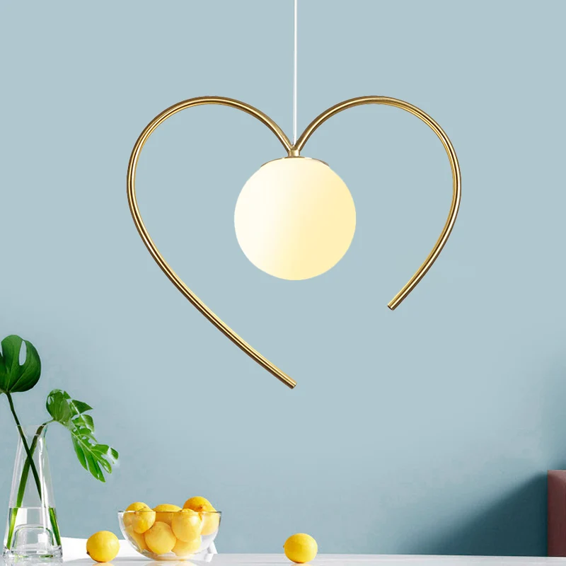 Matglazen bol slingerlamp Modern 1-kops gouden hanglampset met vleugels/strik/liefdevol hartontwerp Clearhalo