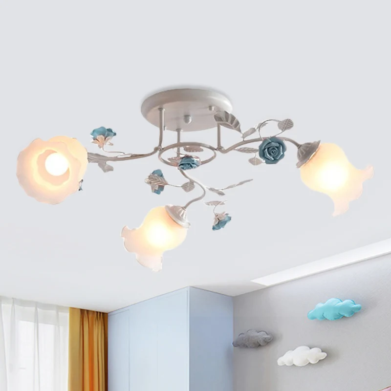 Matglazen Bud semi-inbouw kroonluchter platteland 3/5/9-lamps eetkamer plafondmontage lamp roze/blauw/blauw-wit Clearhalo