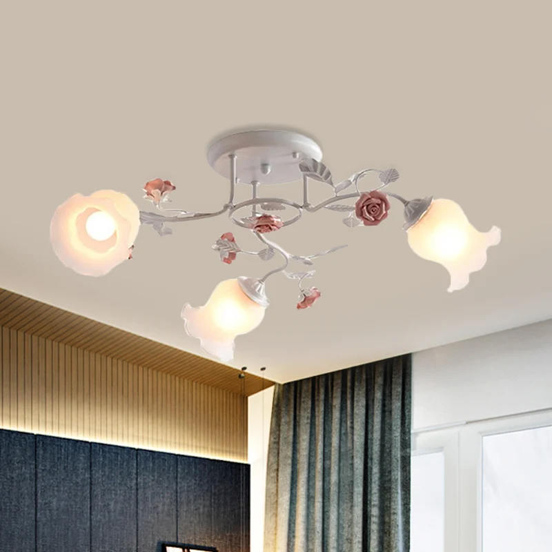Matglazen Bud semi-inbouw kroonluchter platteland 3/5/9-lamps eetkamer plafondmontage lamp roze/blauw/blauw-wit Clearhalo