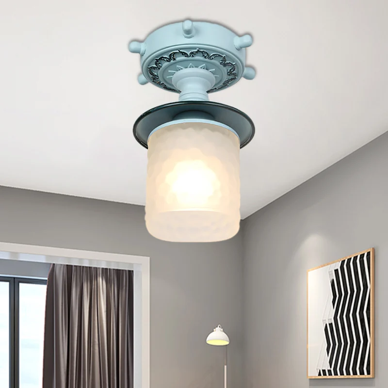 Matglazen cilinder semi-inbouw licht modernistisch 1-lichts plafondlamp met roerluifel groen/wit Clearhalo