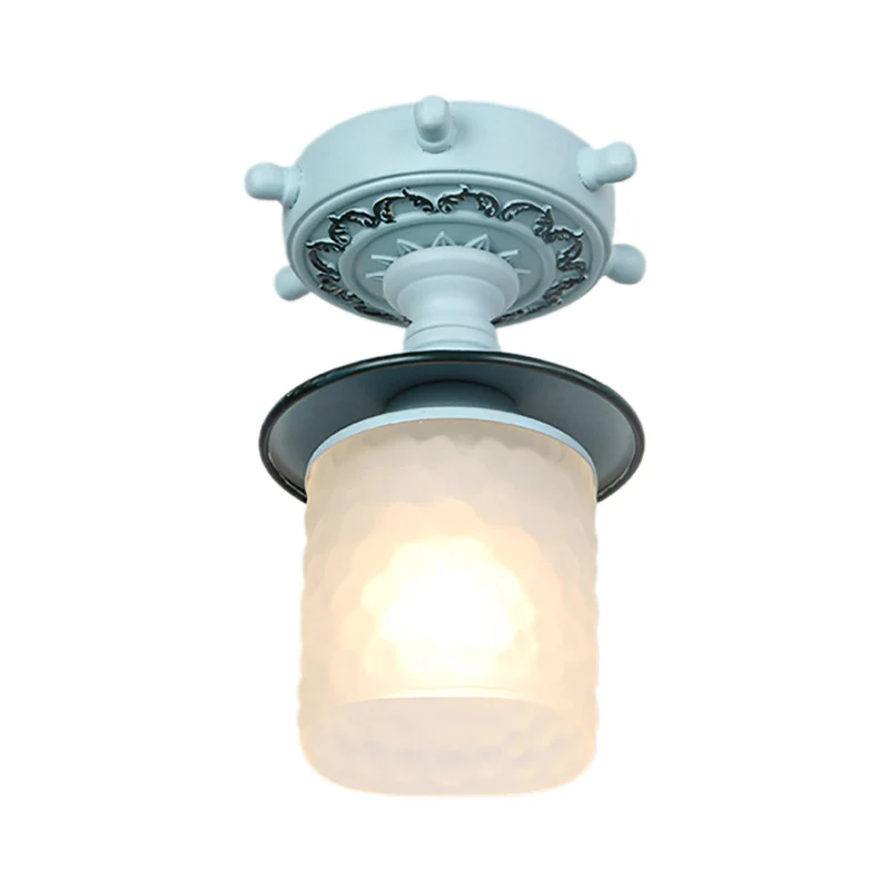 Matglazen cilinder semi-inbouw licht modernistisch 1-lichts plafondlamp met roerluifel groen/wit Clearhalo