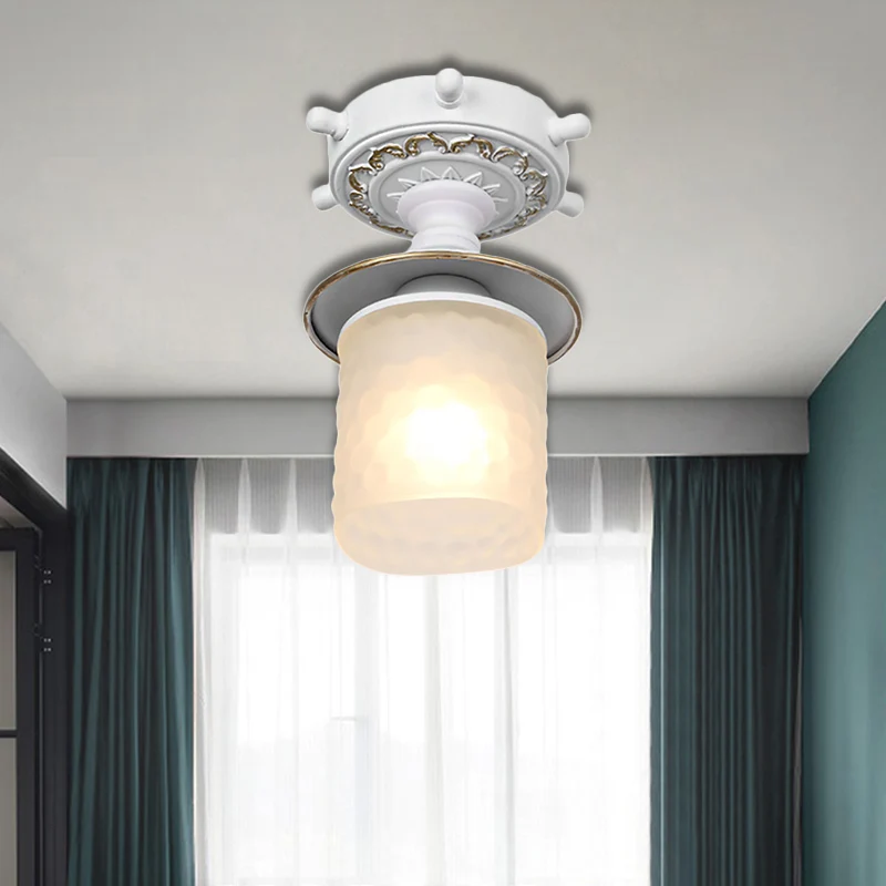 Matglazen cilinder semi-inbouw licht modernistisch 1-lichts plafondlamp met roerluifel groen/wit Clearhalo