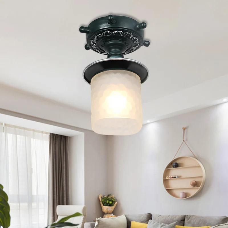 Matglazen cilinder semi-inbouw licht modernistisch 1-lichts plafondlamp met roerluifel groen/wit Clearhalo