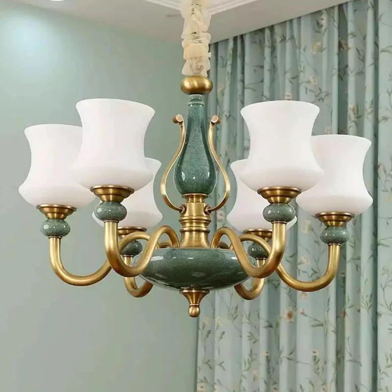 Matglazen gebogen kroonluchter lichte moderne plafondhanger groen voor woonkamer Clearhalo