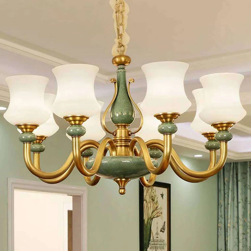 Matglazen gebogen kroonluchter lichte moderne plafondhanger groen voor woonkamer Clearhalo