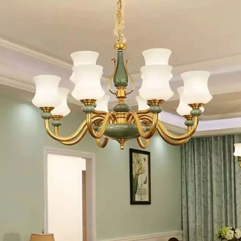 Matglazen gebogen kroonluchter lichte moderne plafondhanger groen voor woonkamer Clearhalo