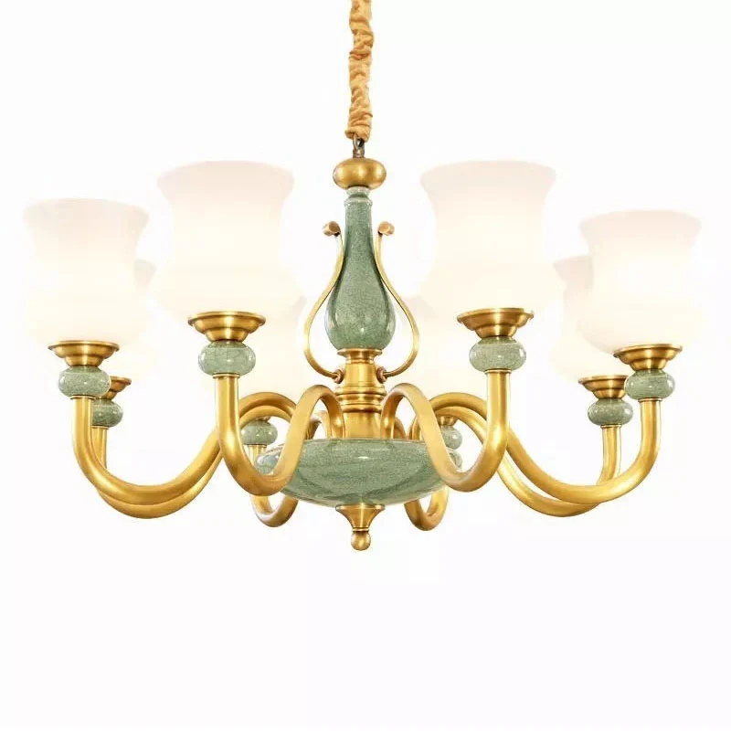 Matglazen gebogen kroonluchter lichte moderne plafondhanger groen voor woonkamer Clearhalo