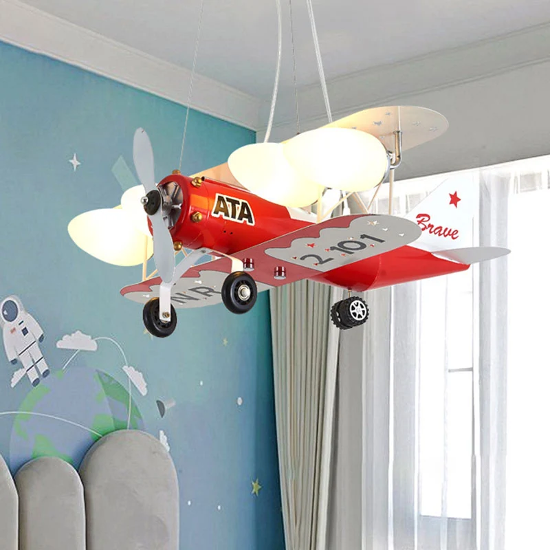 Matglazen kogelvormige kroonluchter licht Cartoon 4-lichts plafondhanglamp met rode afwerking Clearhalo