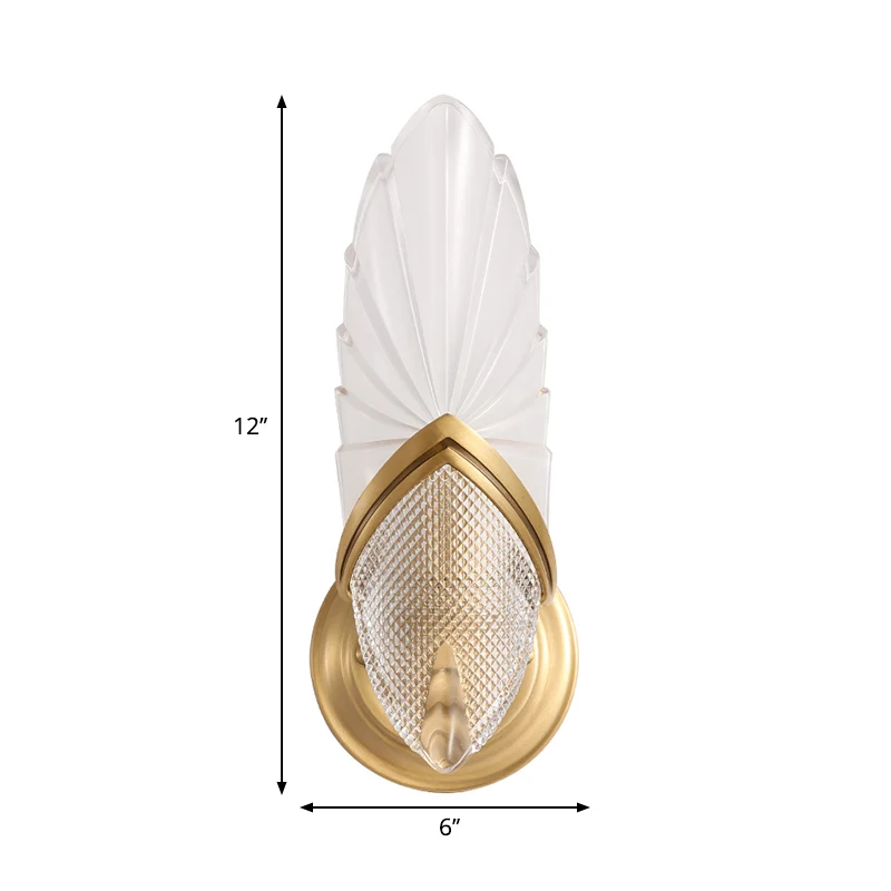Matglazen ovale paneel-sconce-lamp uit het midden van de eeuw, slaapkamerwandlamp met 1 hoofd messing Clearhalo