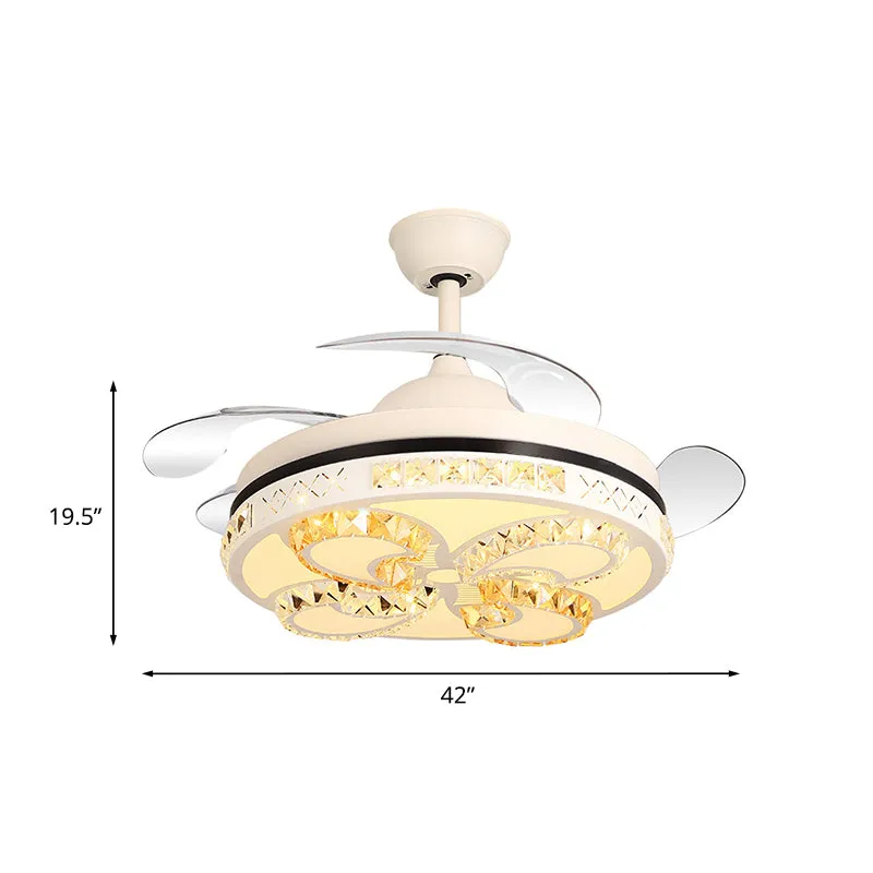 Matwitte LED semi-inbouw-noordse kristallen vlinder inbouw plafondventilatorlamp met 4 bladen, 42" breed Clearhalo