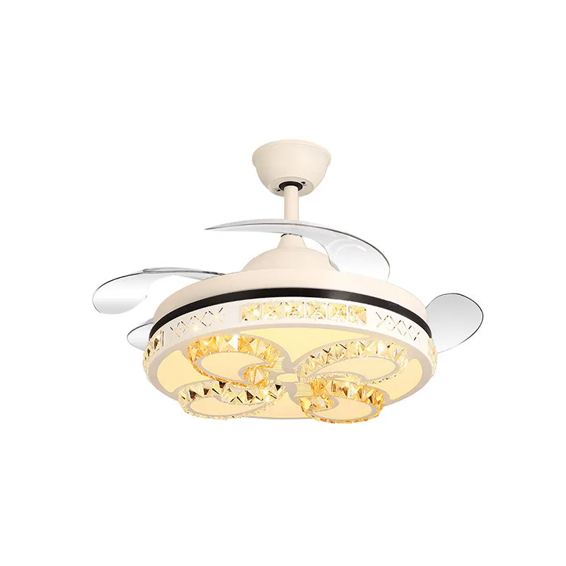 Matwitte LED semi-inbouw-noordse kristallen vlinder inbouw plafondventilatorlamp met 4 bladen, 42" breed Clearhalo