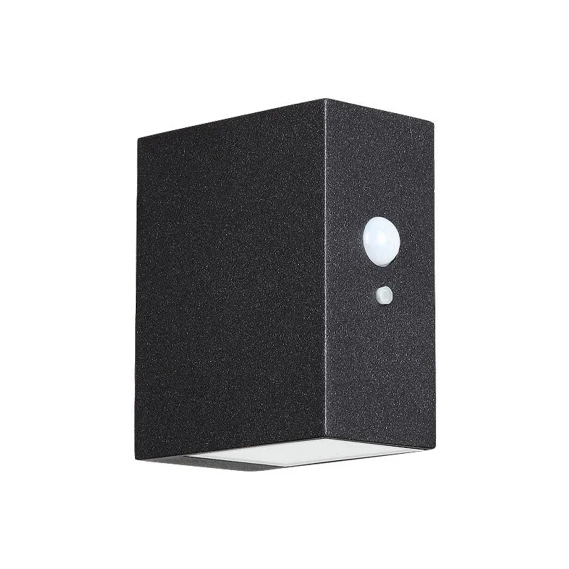 Matzwart blok zonne-wandlamp Eenvoudige aluminium LED-wandlamp schans voor voordeur Clearhalo