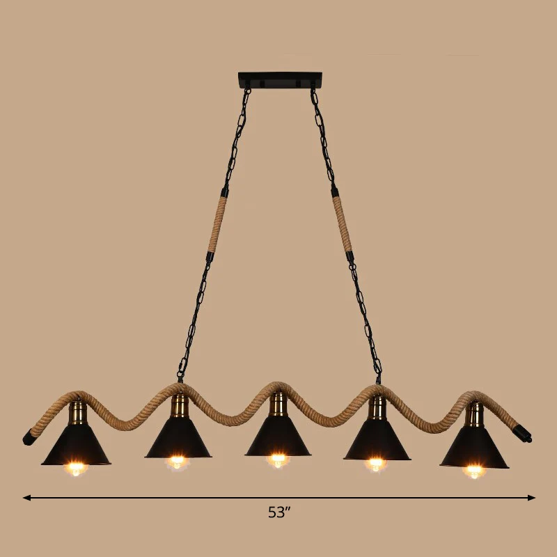 Matzwarte Cone Island Lighting industriële metalen café-bar hanglamp met gedraaid touw Clearhalo