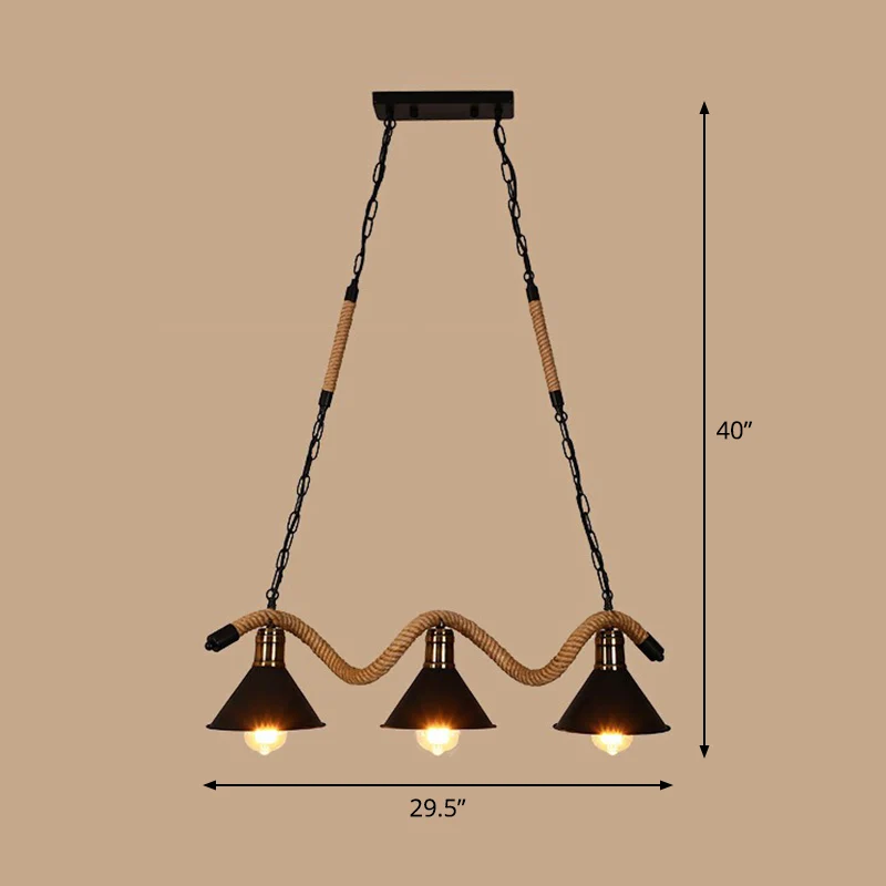 Matzwarte Cone Island Lighting industriële metalen café-bar hanglamp met gedraaid touw Clearhalo