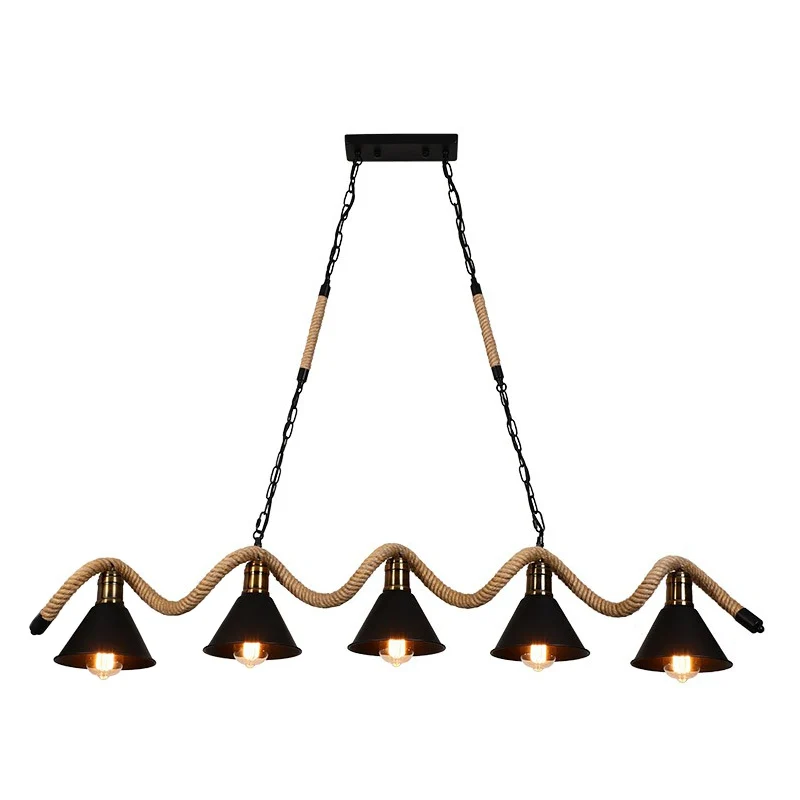 Matzwarte Cone Island Lighting industriële metalen café-bar hanglamp met gedraaid touw Clearhalo